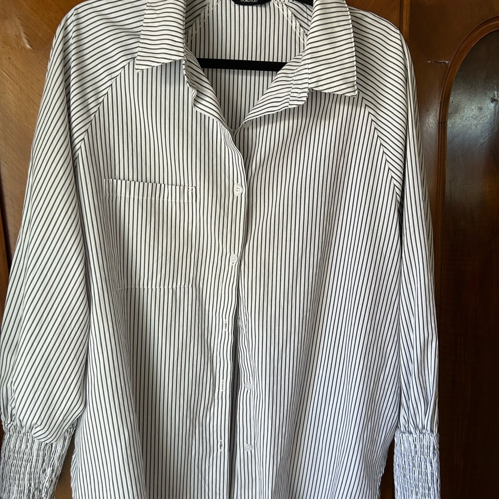 Classic Black and White Striped Ladies Shirt by Dokotoo